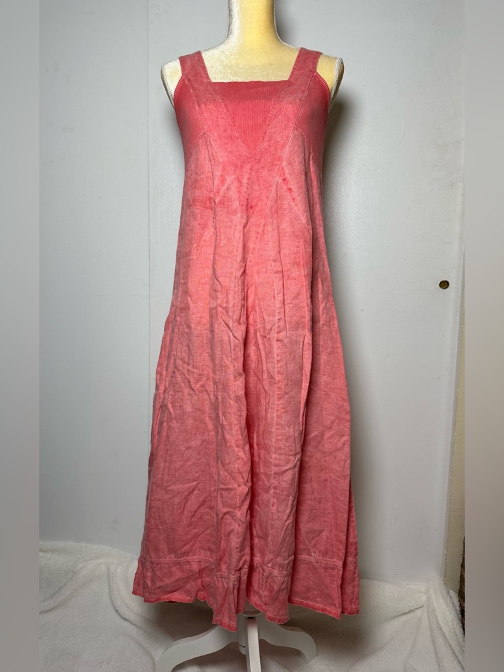 Inizio Made in Italy 100% Linen Sleeveless Midi Dress - Pink/Coral - Size M